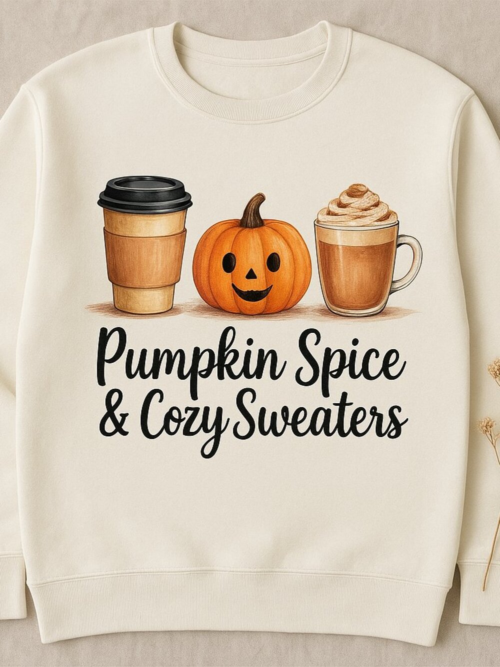 Pumpkin Spice & Cozy Sweaters Crewneck Sweatshirt, Fall Coffee Pumpkin Pullover,